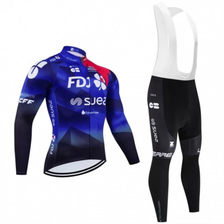 Set Fietsshirt Lange Mouw + Lange Koersbroek 2024 FDJ Suez Blauw